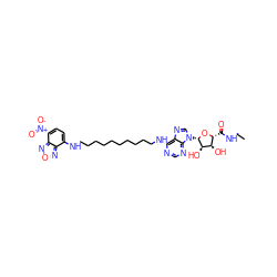 CCNC(=O)[C@H]1O[C@@H](n2cnc3c(NCCCCCCCCCCNc4ccc([N+](=O)[O-])c5nonc45)ncnc32)[C@H](O)[C@@H]1O ZINC000049775160