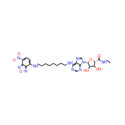 CCNC(=O)[C@H]1O[C@@H](n2cnc3c(NCCCCCCCCNc4ccc([N+](=O)[O-])c5nonc45)ncnc32)[C@H](O)[C@@H]1O ZINC000049775089