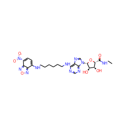 CCNC(=O)[C@H]1O[C@@H](n2cnc3c(NCCCCCCNc4ccc([N+](=O)[O-])c5nonc45)ncnc32)[C@H](O)[C@@H]1O ZINC000049792384