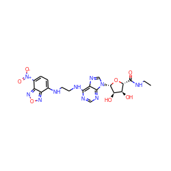 CCNC(=O)[C@H]1O[C@@H](n2cnc3c(NCCNc4ccc([N+](=O)[O-])c5nonc45)ncnc32)[C@H](O)[C@@H]1O ZINC000049031325