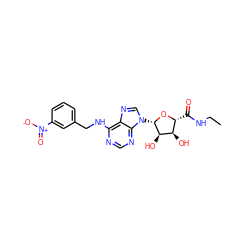 CCNC(=O)[C@H]1O[C@@H](n2cnc3c(NCc4cccc([N+](=O)[O-])c4)ncnc32)[C@H](O)[C@@H]1O ZINC000012405578