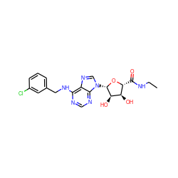 CCNC(=O)[C@H]1O[C@@H](n2cnc3c(NCc4cccc(Cl)c4)ncnc32)[C@H](O)[C@@H]1O ZINC000012405574