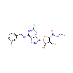 CCNC(=O)[C@H]1O[C@@H](n2cnc3c(NCc4cccc(I)c4)nc(Cl)nc32)[C@H](O)[C@@H]1O ZINC000096900961