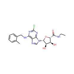 CCNC(=O)[C@H]1O[C@@H](n2cnc3c(NCc4ccccc4C)nc(Cl)nc32)[C@H](O)[C@@H]1O ZINC000096900613