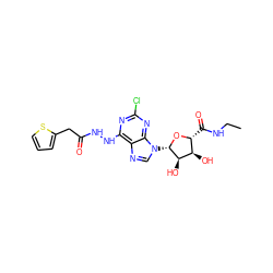 CCNC(=O)[C@H]1O[C@@H](n2cnc3c(NNC(=O)Cc4cccs4)nc(Cl)nc32)[C@H](O)[C@@H]1O ZINC000029050896