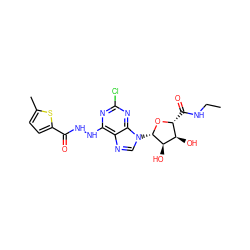 CCNC(=O)[C@H]1O[C@@H](n2cnc3c(NNC(=O)c4ccc(C)s4)nc(Cl)nc32)[C@H](O)[C@@H]1O ZINC000035091076