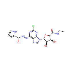 CCNC(=O)[C@H]1O[C@@H](n2cnc3c(NNC(=O)c4ccc[nH]4)nc(Cl)nc32)[C@H](O)[C@@H]1O ZINC000029050731