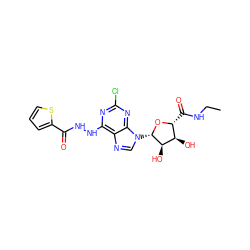 CCNC(=O)[C@H]1O[C@@H](n2cnc3c(NNC(=O)c4cccs4)nc(Cl)nc32)[C@H](O)[C@@H]1O ZINC000029050736