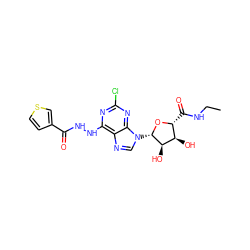 CCNC(=O)[C@H]1O[C@@H](n2cnc3c(NNC(=O)c4ccsc4)nc(Cl)nc32)[C@H](O)[C@@H]1O ZINC000029050901