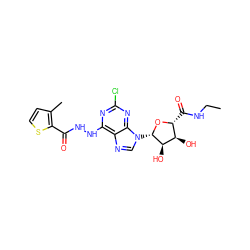 CCNC(=O)[C@H]1O[C@@H](n2cnc3c(NNC(=O)c4sccc4C)nc(Cl)nc32)[C@H](O)[C@@H]1O ZINC000029050741