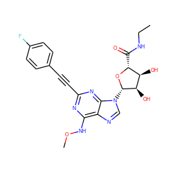 CCNC(=O)[C@H]1O[C@@H](n2cnc3c(NOC)nc(C#Cc4ccc(F)cc4)nc32)[C@H](O)[C@@H]1O ZINC000034800890