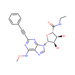CCNC(=O)[C@H]1O[C@@H](n2cnc3c(NOC)nc(C#Cc4ccccc4)nc32)[C@H](O)[C@@H]1O ZINC000034800863