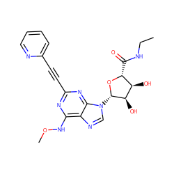 CCNC(=O)[C@H]1O[C@@H](n2cnc3c(NOC)nc(C#Cc4ccccn4)nc32)[C@H](O)[C@@H]1O ZINC000034800873