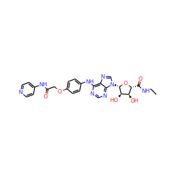 CCNC(=O)[C@H]1O[C@@H](n2cnc3c(Nc4ccc(OCC(=O)Nc5ccncc5)cc4)ncnc32)[C@H](O)[C@@H]1O ZINC000028647823