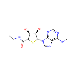 CCNC(=O)[C@H]1S[C@@H](n2cnc3c(NC)ncnc32)[C@H](O)[C@@H]1O ZINC000045394386