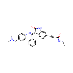 CCNC(=O)C#Cc1ccc2c(c1)NC(=O)/C2=C(\Nc1ccc(CN(C)C)cc1)c1ccccc1 ZINC000143989489