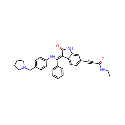 CCNC(=O)C#Cc1ccc2c(c1)NC(=O)/C2=C(\Nc1ccc(CN2CCCC2)cc1)c1ccccc1 ZINC000147101163