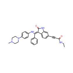 CCNC(=O)C#Cc1ccc2c(c1)NC(=O)/C2=C(\Nc1ccc(N2CCN(C)CC2)cc1)c1ccccc1 ZINC000143730174