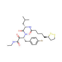 CCNC(=O)C(=O)[C@@H](Cc1ccc(Br)cc1)NC(=O)[C@H](CC(C)C)NC(=O)CCCC[C@@H]1CCSS1 ZINC000028562749