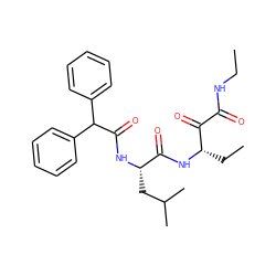 CCNC(=O)C(=O)[C@H](CC)NC(=O)[C@H](CC(C)C)NC(=O)C(c1ccccc1)c1ccccc1 ZINC000013759599