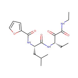 CCNC(=O)C(=O)[C@H](CC)NC(=O)[C@H](CC(C)C)NC(=O)c1ccco1 ZINC000013759589