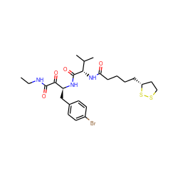 CCNC(=O)C(=O)[C@H](Cc1ccc(Br)cc1)NC(=O)[C@@H](NC(=O)CCCC[C@@H]1CCSS1)C(C)C ZINC000028563048