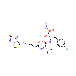 CCNC(=O)C(=O)[C@H](Cc1ccc(Cl)cc1)NC(=O)[C@@H](NC(=O)CCCC[C@@H]1SC[C@@H]2NC(=O)N[C@H]12)C(C)C ZINC000028562975