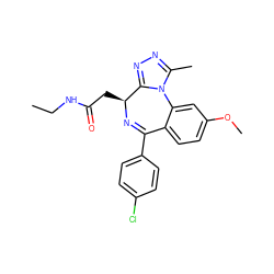 CCNC(=O)C[C@@H]1N=C(c2ccc(Cl)cc2)c2ccc(OC)cc2-n2c(C)nnc21 ZINC000073295946