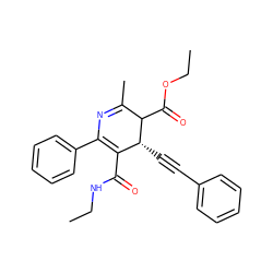 CCNC(=O)C1=C(c2ccccc2)N=C(C)C(C(=O)OCC)[C@@H]1C#Cc1ccccc1 ZINC000026578119