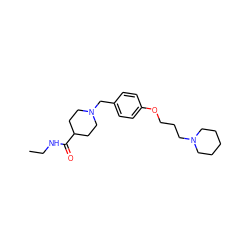 CCNC(=O)C1CCN(Cc2ccc(OCCCN3CCCCC3)cc2)CC1 ZINC000169337579