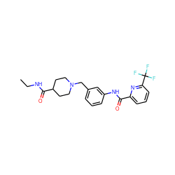 CCNC(=O)C1CCN(Cc2cccc(NC(=O)c3cccc(C(F)(F)F)n3)c2)CC1 ZINC000210669996