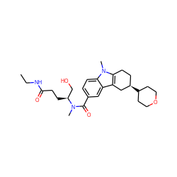 CCNC(=O)CC[C@@H](CO)N(C)C(=O)c1ccc2c(c1)c1c(n2C)CC[C@@H](C2CCOCC2)C1 ZINC000084757207