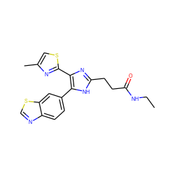 CCNC(=O)CCc1nc(-c2nc(C)cs2)c(-c2ccc3ncsc3c2)[nH]1 ZINC000095558517