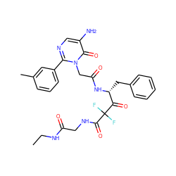 CCNC(=O)CNC(=O)C(F)(F)C(=O)[C@@H](Cc1ccccc1)NC(=O)Cn1c(-c2cccc(C)c2)ncc(N)c1=O ZINC000028757854