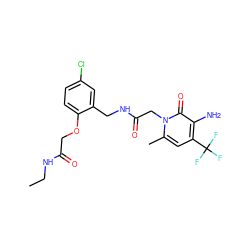 CCNC(=O)COc1ccc(Cl)cc1CNC(=O)Cn1c(C)cc(C(F)(F)F)c(N)c1=O ZINC000013486977