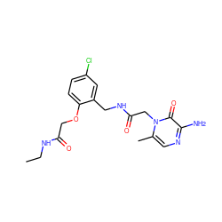 CCNC(=O)COc1ccc(Cl)cc1CNC(=O)Cn1c(C)cnc(N)c1=O ZINC000013486976