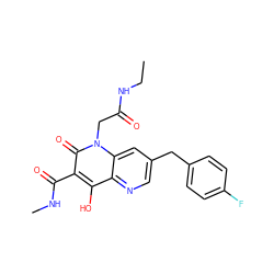 CCNC(=O)Cn1c(=O)c(C(=O)NC)c(O)c2ncc(Cc3ccc(F)cc3)cc21 ZINC000150030463