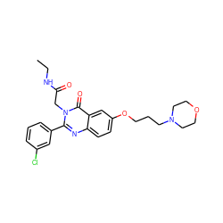 CCNC(=O)Cn1c(-c2cccc(Cl)c2)nc2ccc(OCCCN3CCOCC3)cc2c1=O ZINC000066079188