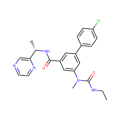 CCNC(=O)N(C)c1cc(C(=O)N[C@@H](C)c2cnccn2)cc(-c2ccc(Cl)cc2)c1 ZINC000142651433