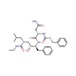 CCNC(=O)N(CC(C)C)C[C@@H](O)[C@H](Cc1ccccc1)NC(=O)[C@H](CC(N)=O)NC(=O)OCc1ccccc1 ZINC000014943009