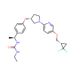 CCNC(=O)N[C@@H](C)c1ccc(O[C@@H]2CCN(c3ccc(OC[C@@H]4CC4(F)F)cn3)C2)cc1 ZINC000169709653