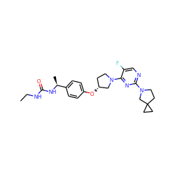 CCNC(=O)N[C@@H](C)c1ccc(O[C@@H]2CCN(c3nc(N4CCC5(CC5)C4)ncc3F)C2)cc1 ZINC000261173975