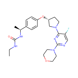 CCNC(=O)N[C@@H](C)c1ccc(O[C@@H]2CCN(c3nc(N4CCOCC4)ncc3F)C2)cc1 ZINC000261192940