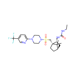 CCNC(=O)N[C@@H]1C[C@H]2CC[C@]1(CS(=O)(=O)N1CCN(c3ccc(C(F)(F)F)cn3)CC1)C2(C)C ZINC000040935053