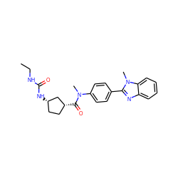 CCNC(=O)N[C@H]1CC[C@@H](C(=O)N(C)c2ccc(-c3nc4ccccc4n3C)cc2)C1 ZINC000072126104