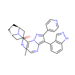 CCNC(=O)N1[C@H]2CC[C@H]1CC(c1ccnc3c(-c4cccc5[nH]ncc45)c(-c4ccncc4)nn13)C2 ZINC000101299329