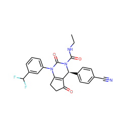 CCNC(=O)N1C(=O)N(c2cccc(C(F)F)c2)C2=C(C(=O)CC2)[C@@H]1c1ccc(C#N)cc1 ZINC001772618997