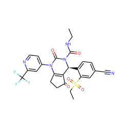 CCNC(=O)N1C(=O)N(c2ccnc(C(F)(F)F)c2)C2=C(C(=O)CC2)[C@@H]1c1ccc(C#N)cc1S(=O)(=O)CC ZINC001772577394