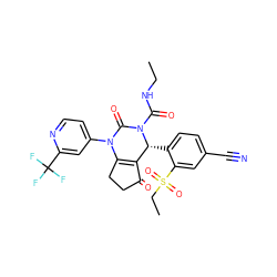 CCNC(=O)N1C(=O)N(c2ccnc(C(F)(F)F)c2)C2=C(C(=O)CC2)[C@H]1c1ccc(C#N)cc1S(=O)(=O)CC ZINC001772601042