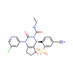 CCNC(=O)N1C(=O)N(c2cncc(Cl)c2)C2=C(C(=O)CC2)[C@@H]1c1ccc(C#N)cc1S(C)(=O)=O ZINC001772577249